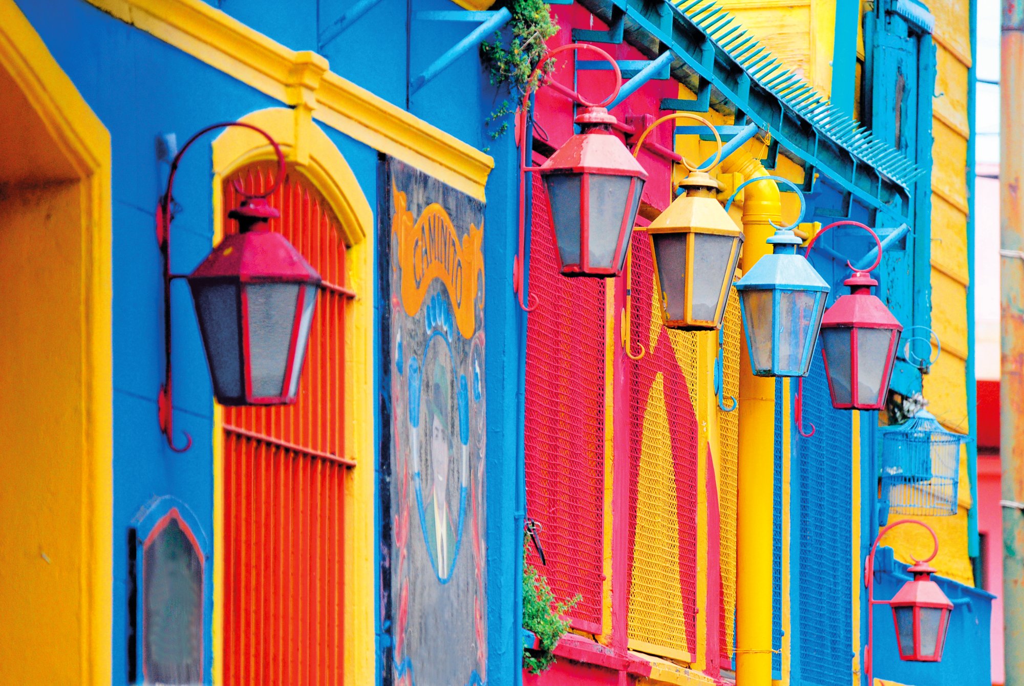 Colorful walls and lamp   in Buenos Aires is famous tourist place.