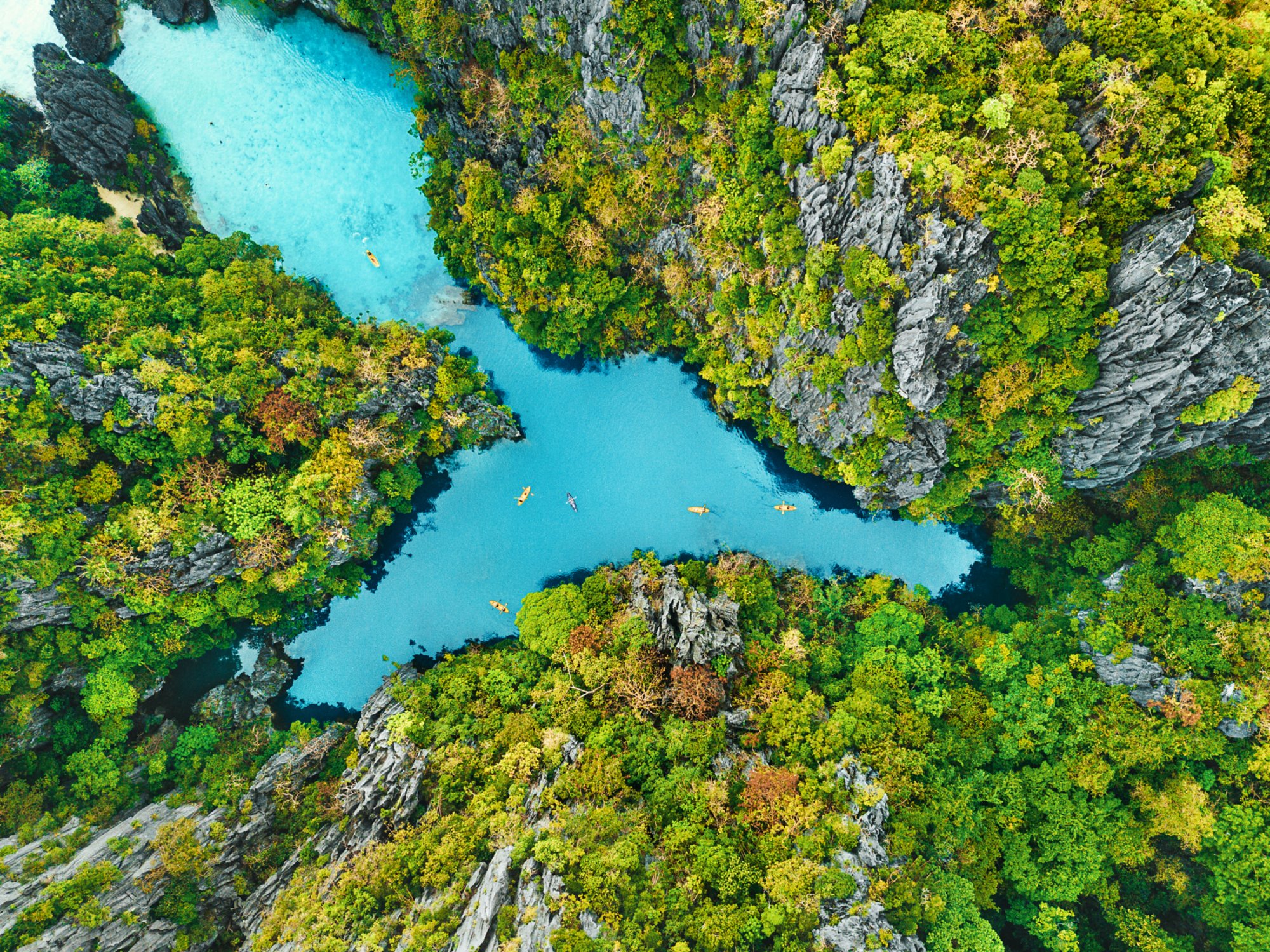 Aerial View of Beautiful Lagoon with Kayaks