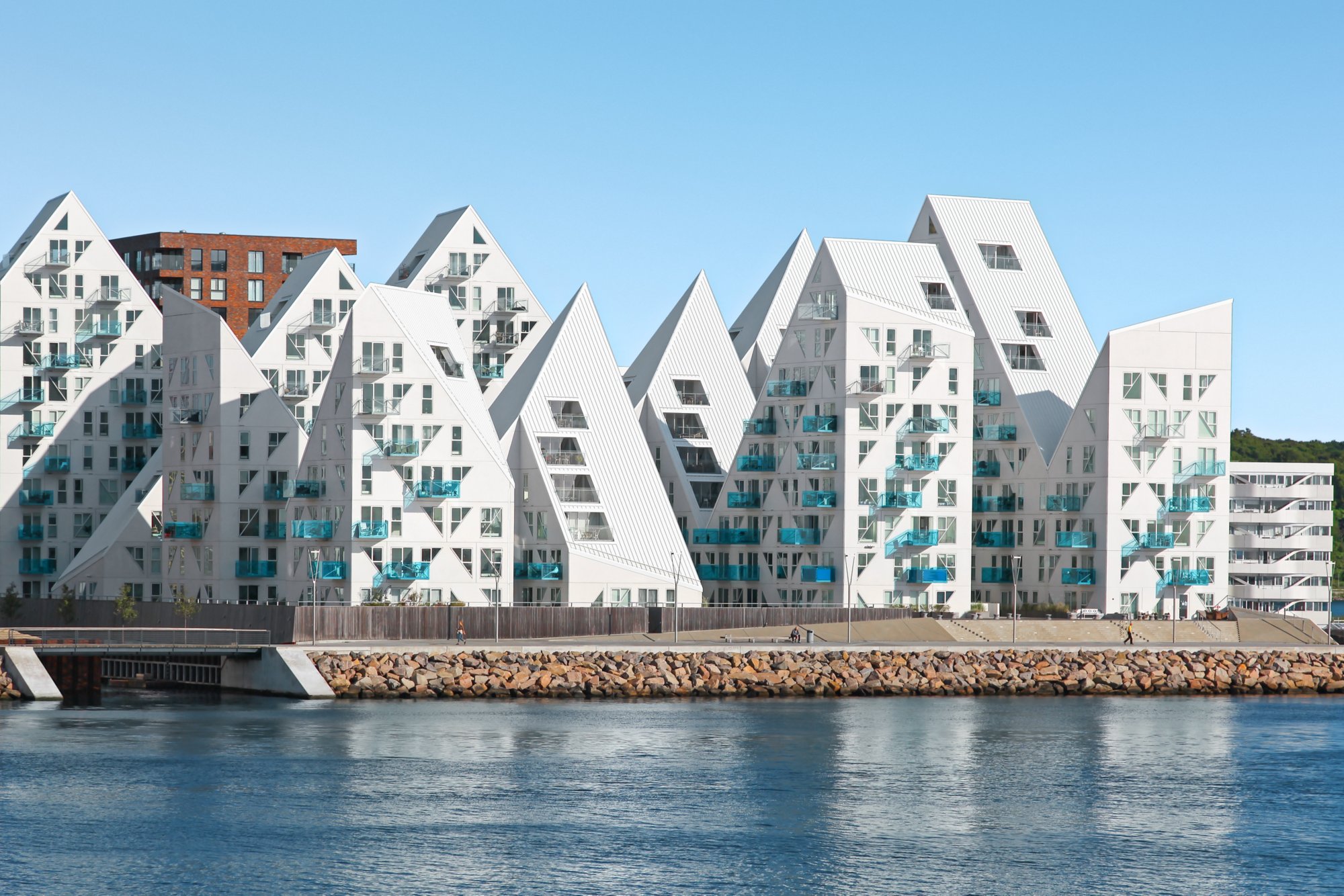 Aarhus, Denmark - August 26, 2018: Aarhus harbor and view of the Iceberg building from the sea in Aarhus, Denmark; Shutterstock ID 1188803233; purchase_order: -; job: -; client: -; other: -