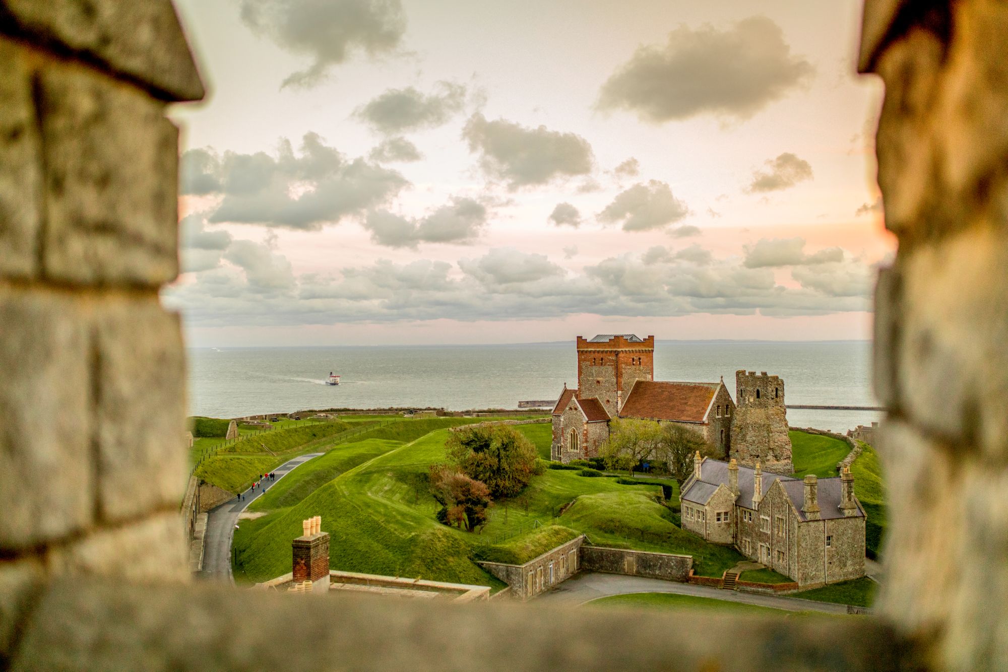 St Mary in Castro church in the grounds of Dover Castle, viewed from the top of the Dover Castle, England