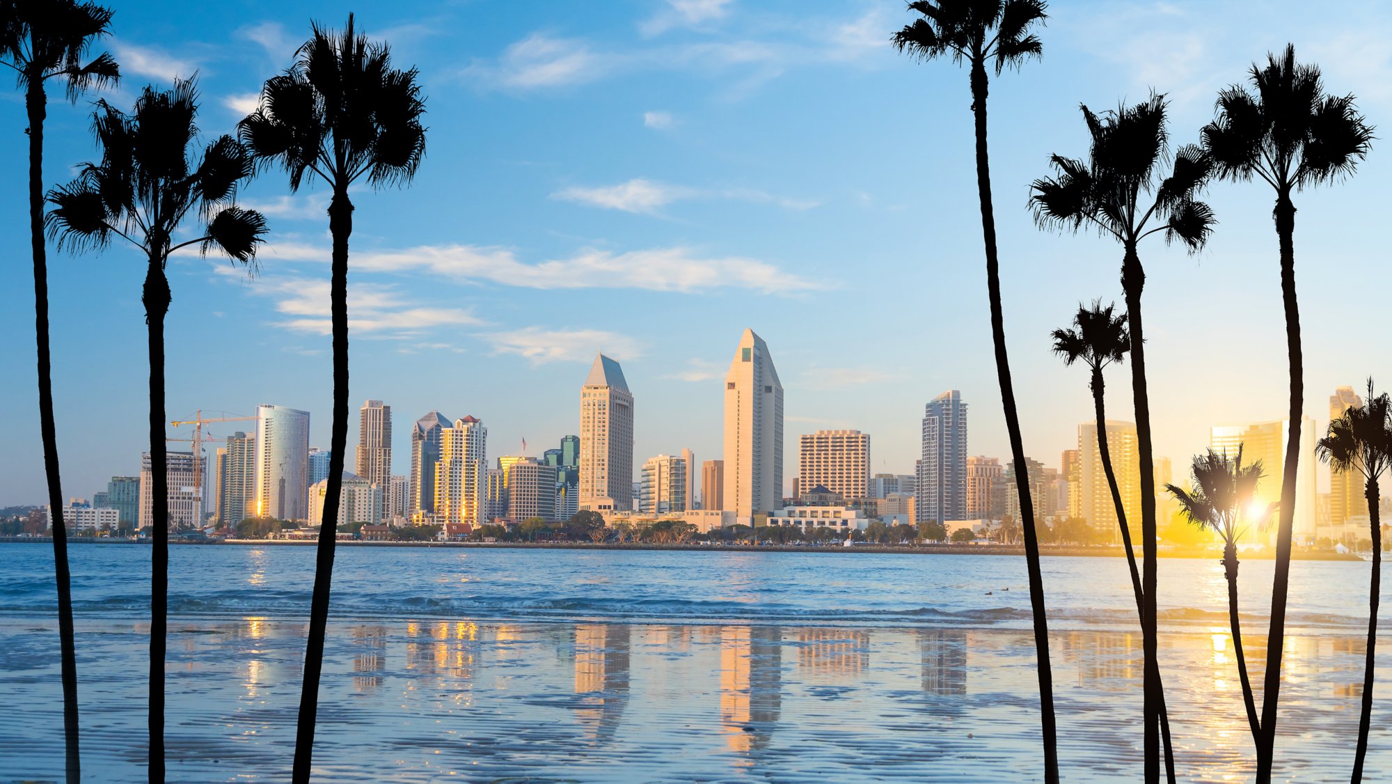 Downtown San Diego skyline in California, USA at sunset