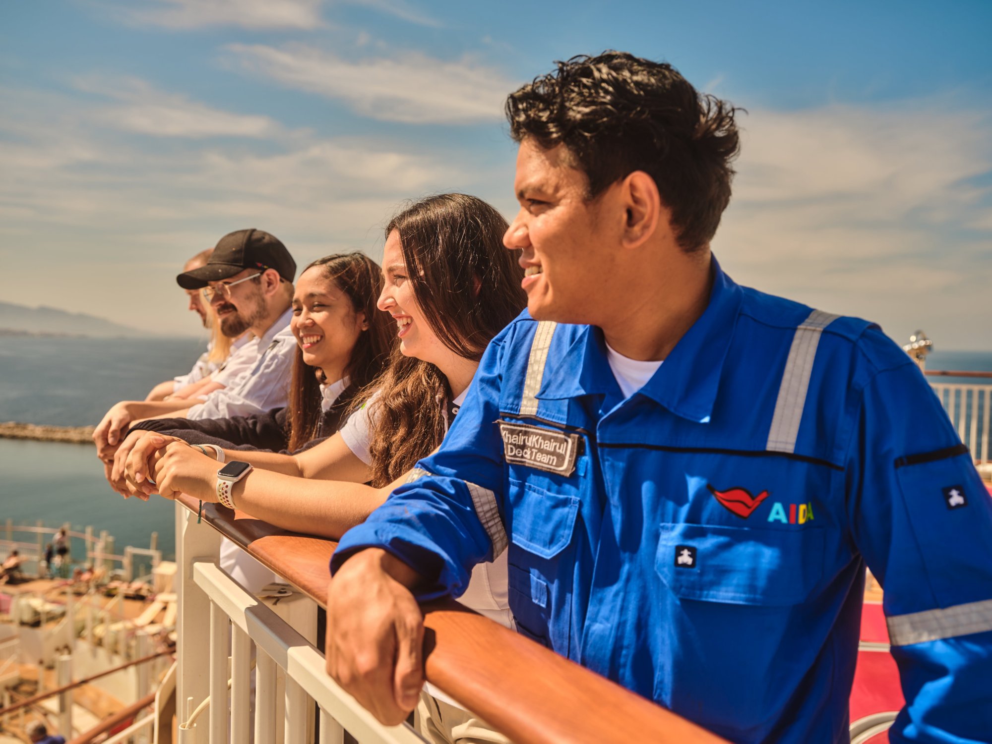 AIDA crew at the railing