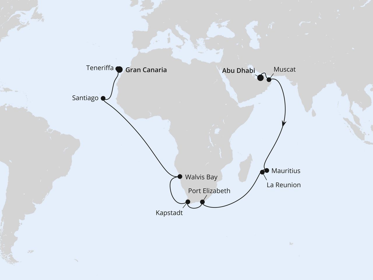 Von Abu Dhabi über Afrika nach Gran Canaria