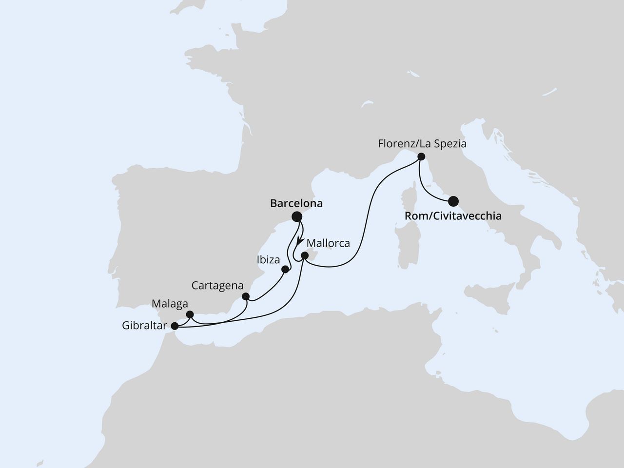Spanien, Italien & Gibraltar ab Barcelona