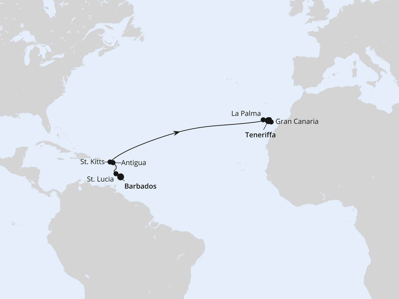 Routenkarte: Von Barbados nach Teneriffa