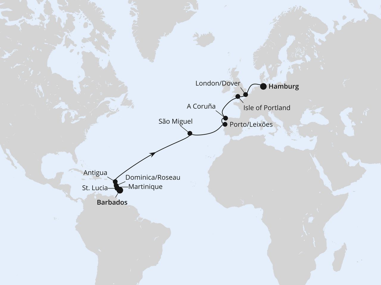 Von Barbados über die Azoren nach Hamburg