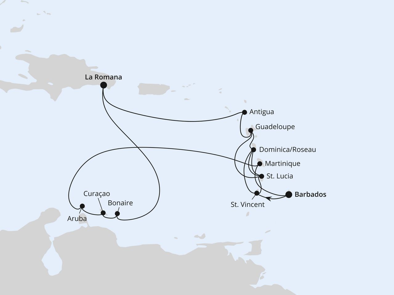 Routenkarte: Karibische Insel-Rundreise ab Barbados