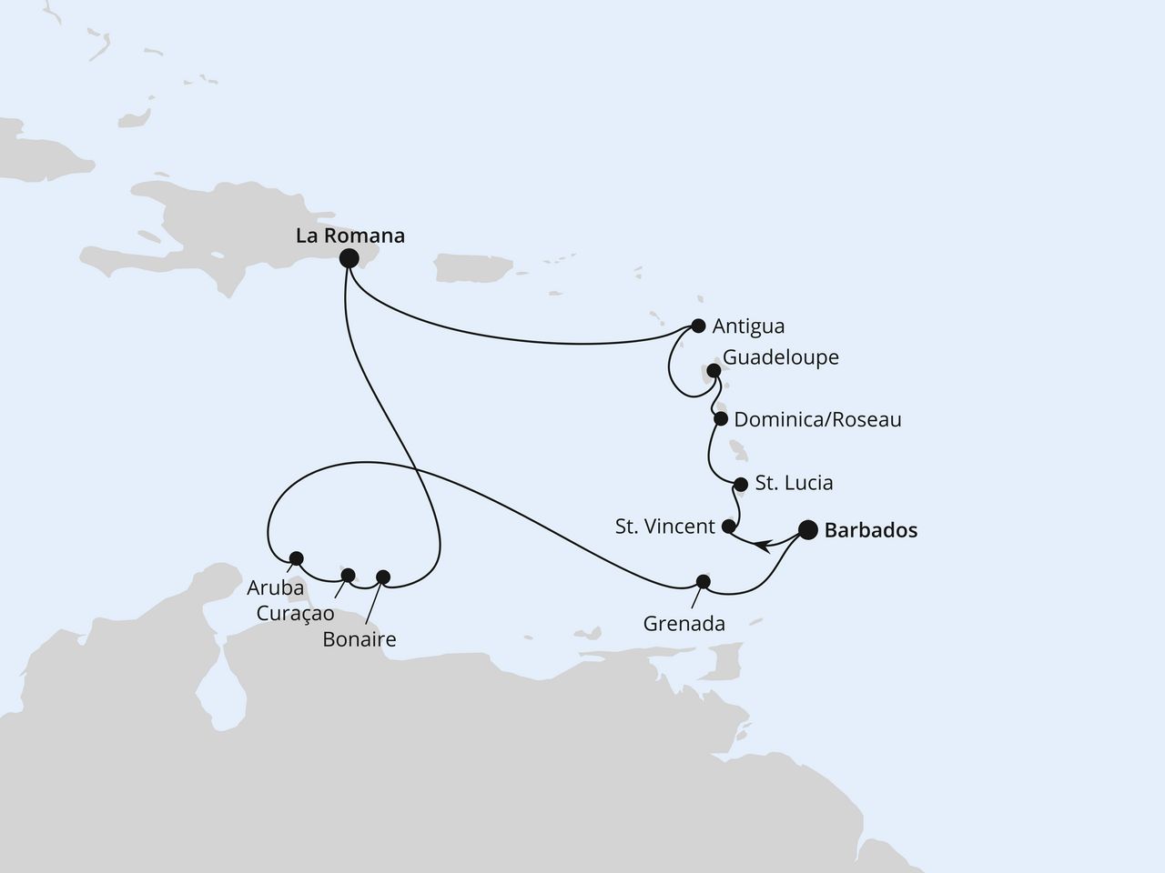Routenkarte: Karibische Insel-Rundreise ab Barbados