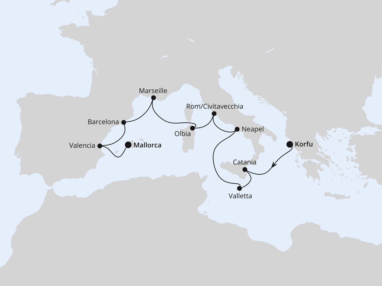 Spanien, Italien & Malta ab Korfu