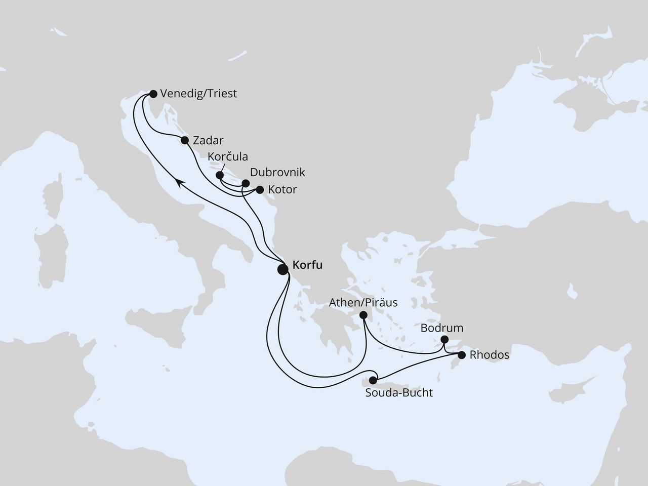 Routenkarte: Adria & Griechenland ab Korfu 3