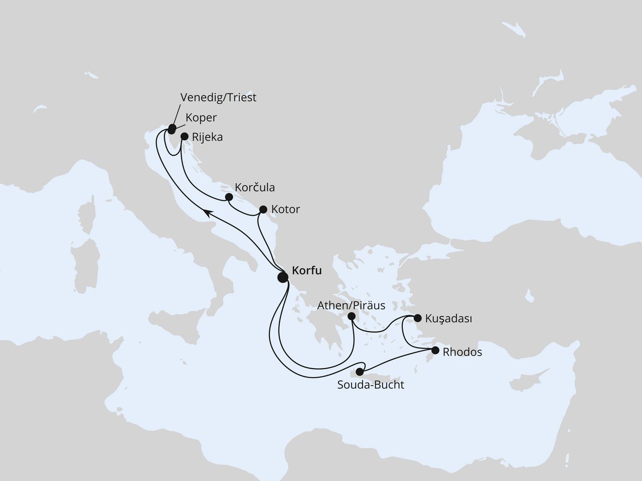 Routenkarte: Adria & Griechenland ab Korfu 1