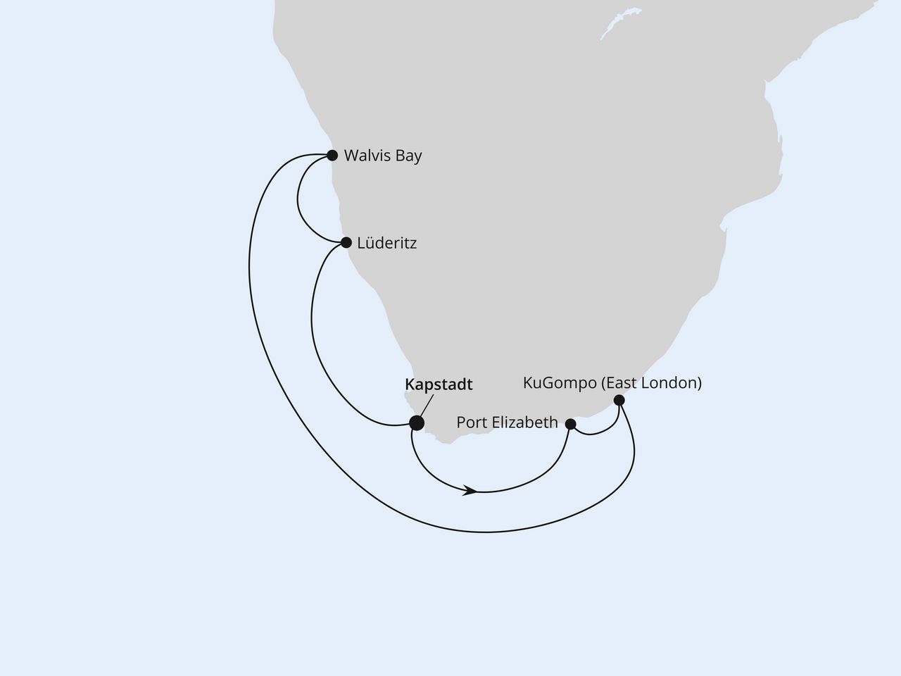 Routenkarte: Südafrika & Namibia