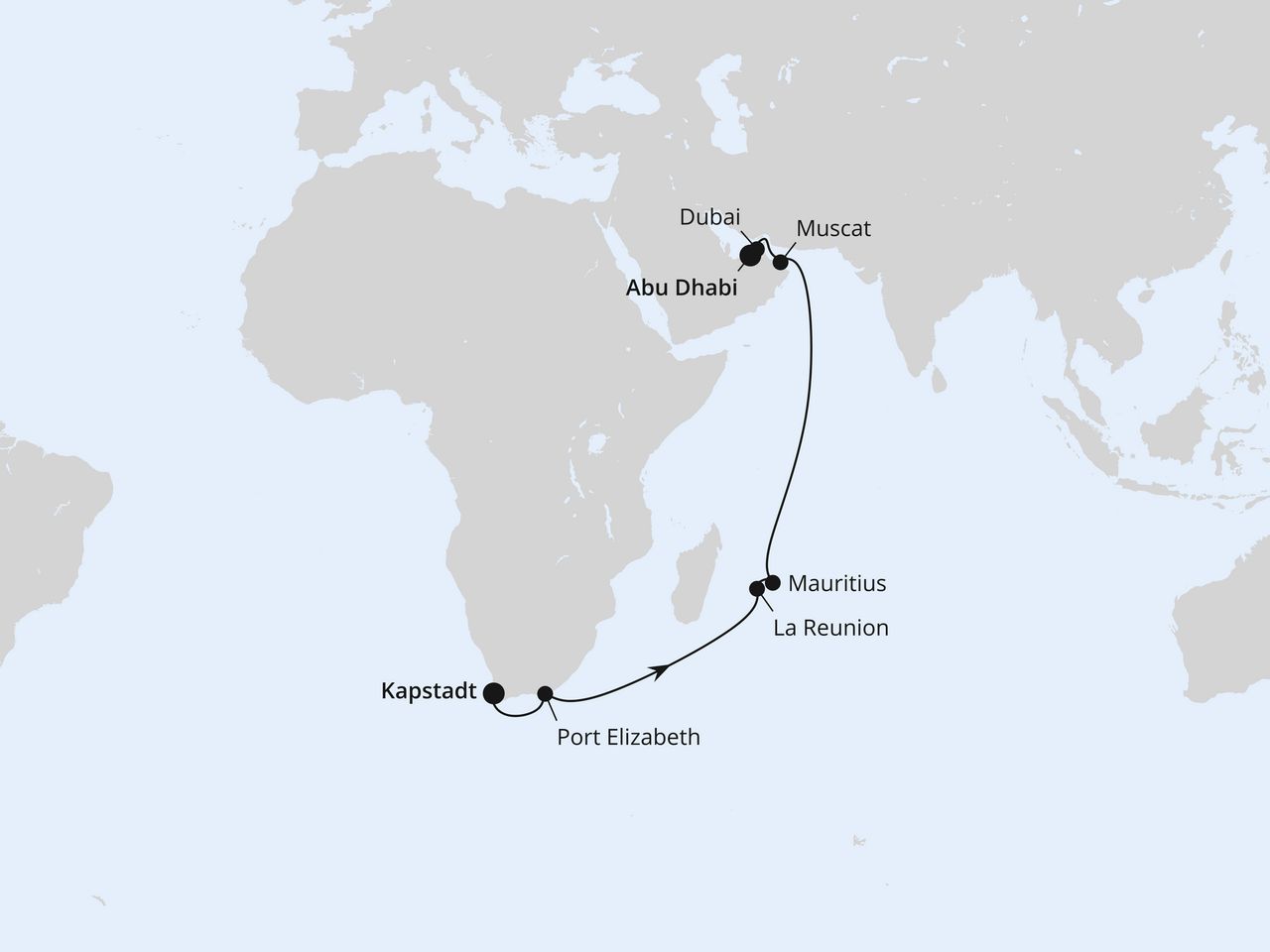 Von Kapstadt über Mauritius nach Abu Dhabi