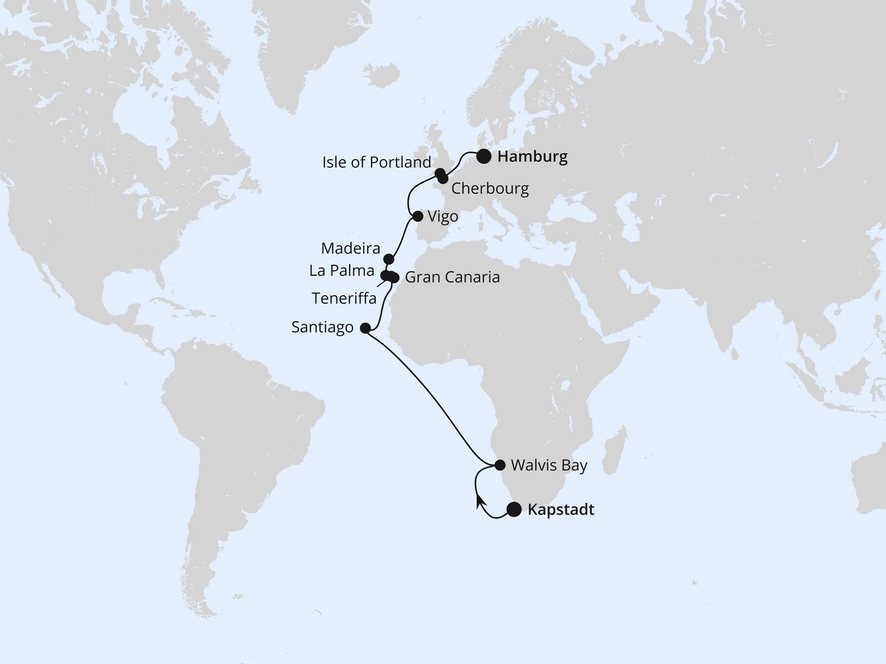 Von Kapstadt über Namibia nach Hamburg