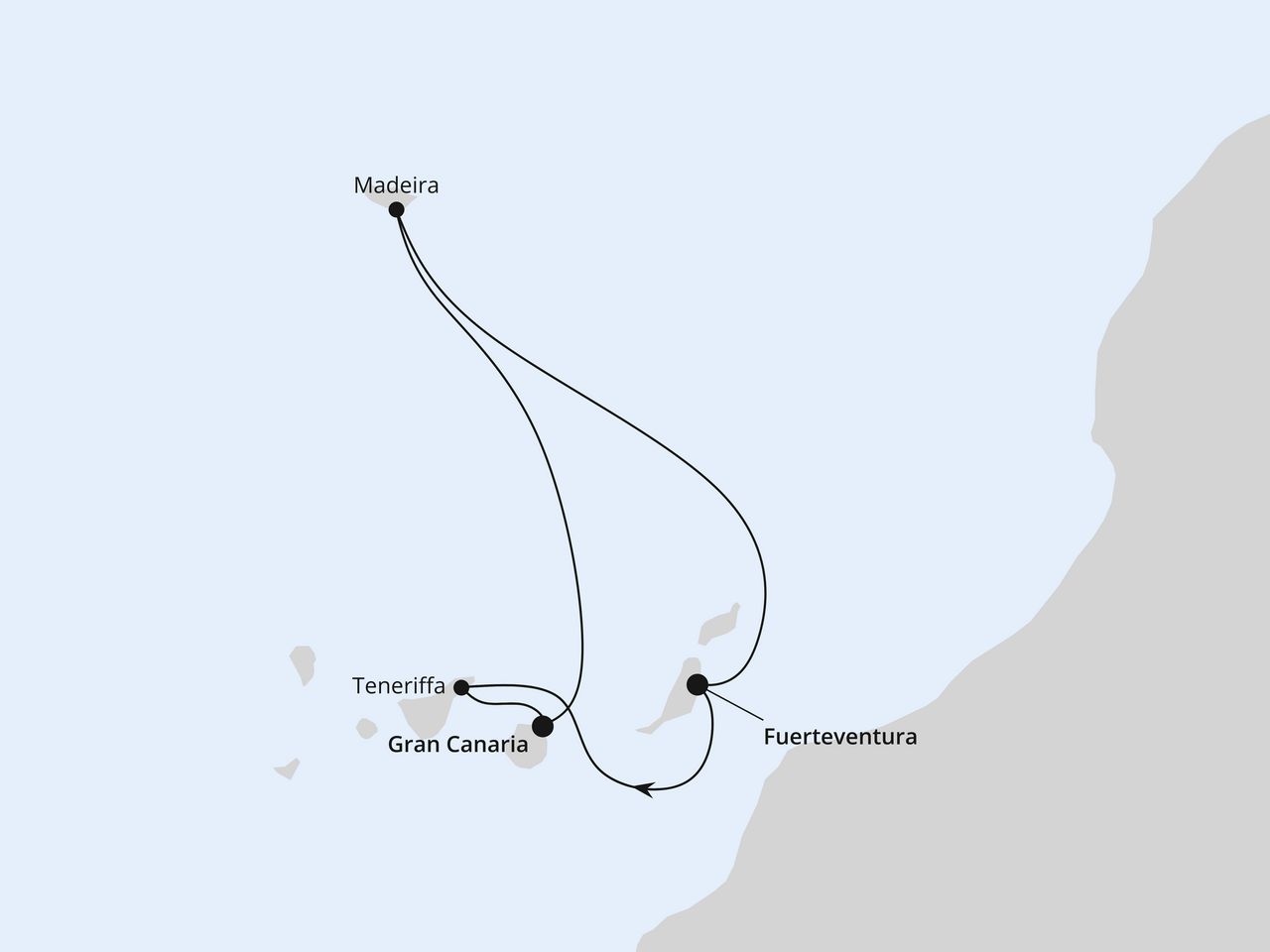 Routenkarte der AIDA Kreuzfahrt Kanarische Inselwelt & Madeira