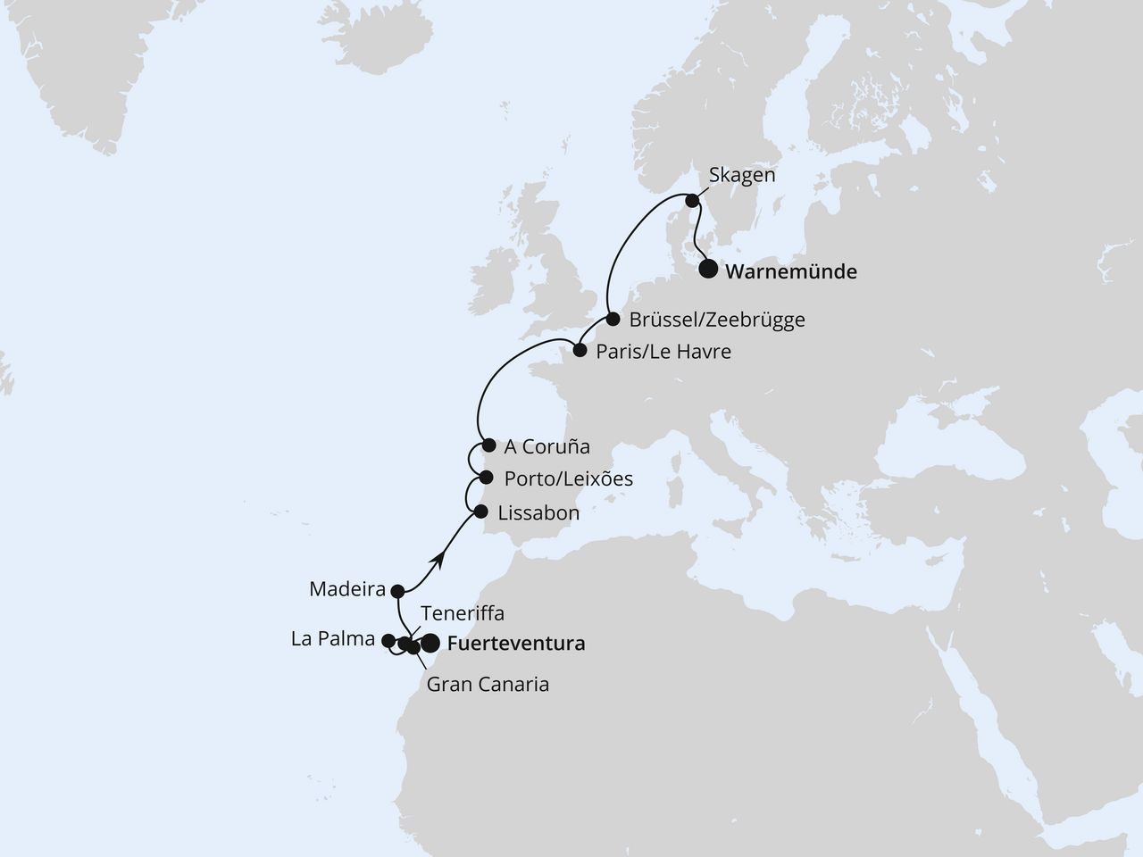 Von Fuerteventura über Portugal nach Warnemünde