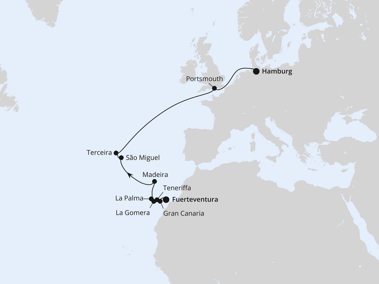 Von Fuerteventura über die Azoren nach Hamburg
