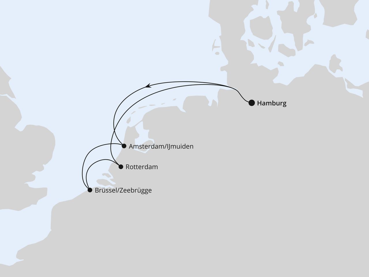 Routenkarte: Kurzreise nach Niederlande & Belgien ab Hamburg