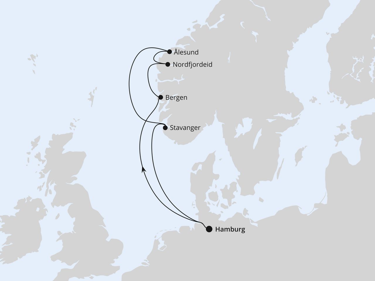 Routenkarte: Norwegen ab Hamburg 1
