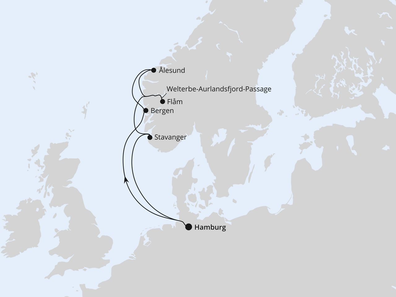 Routenkarte: Norwegens Welterbe ab Hamburg