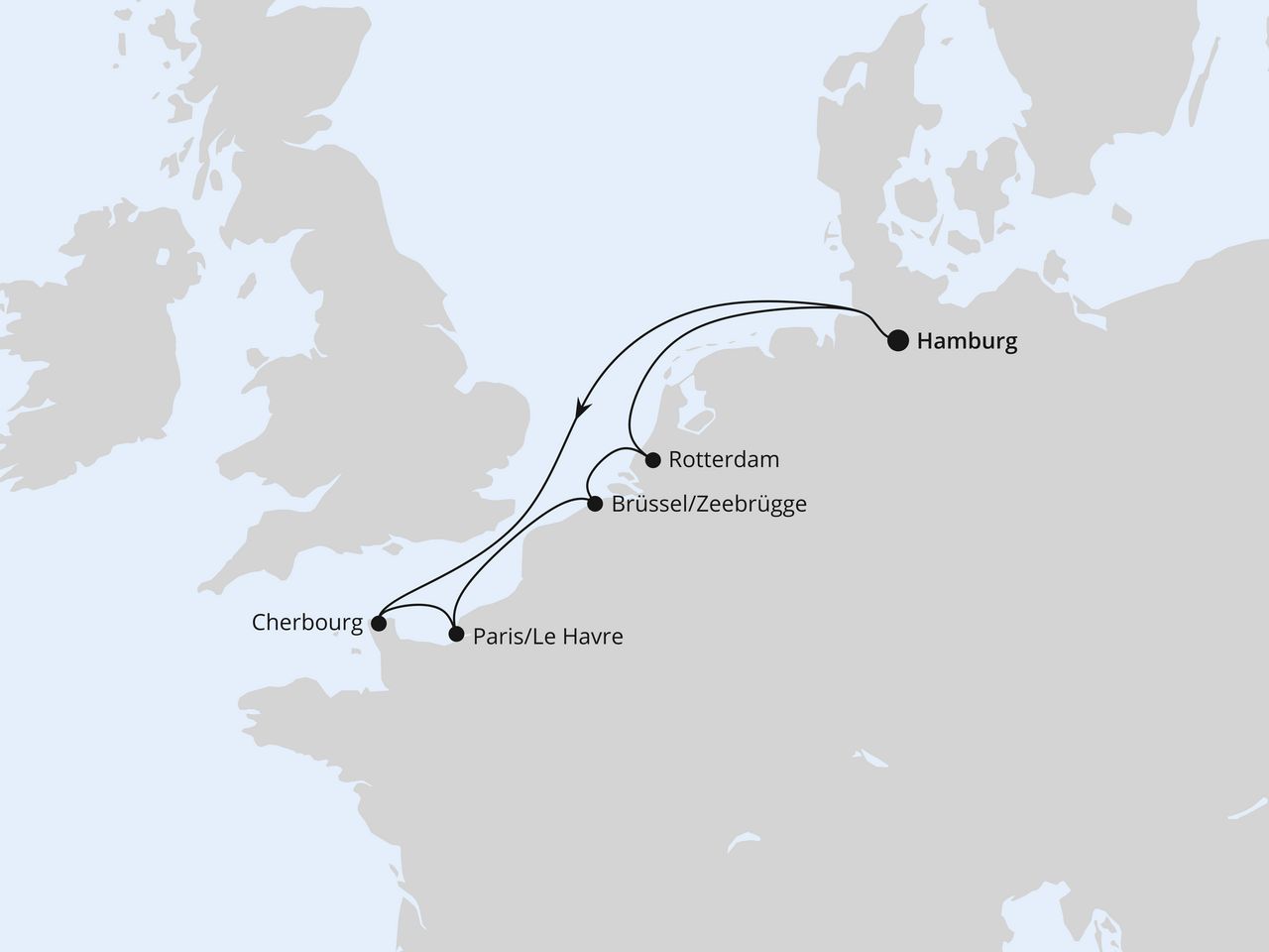 Routenkarte: Metropolen ab Hamburg
