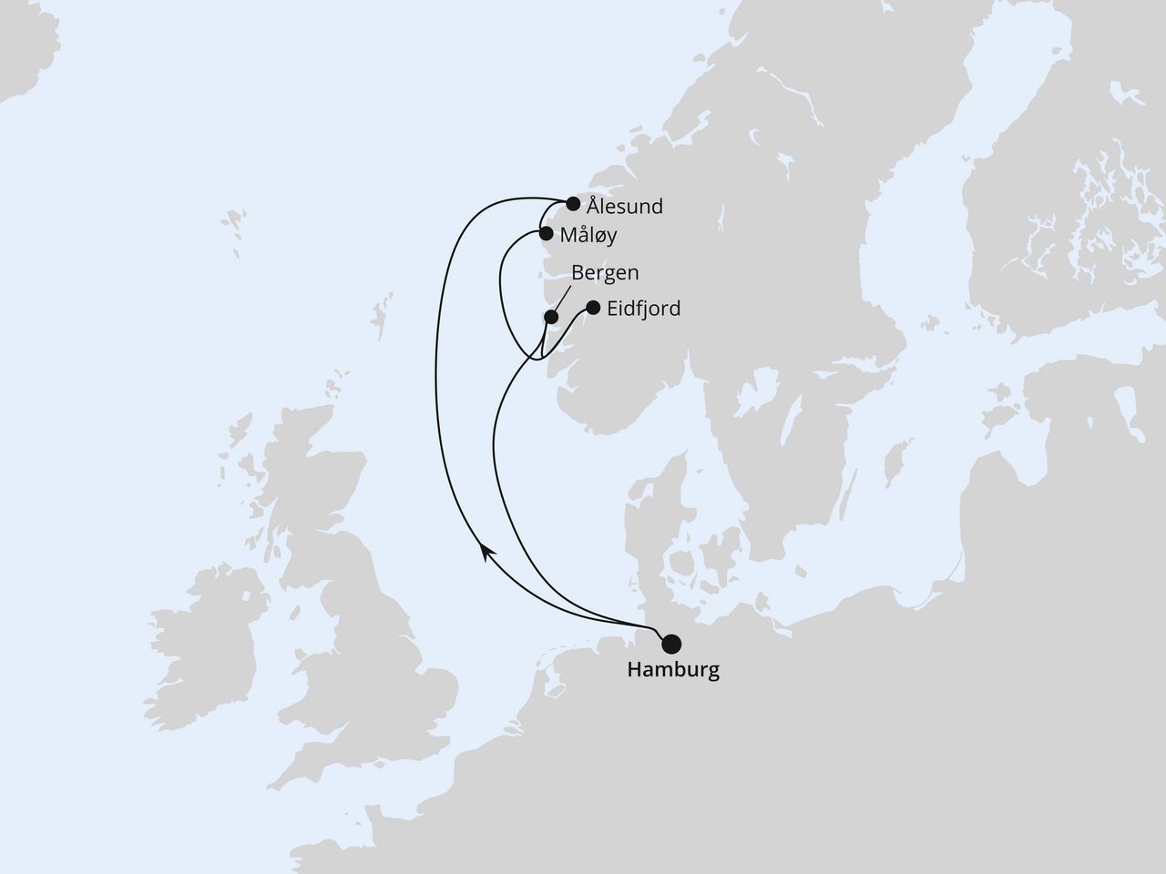 Routenkarte: Norwegen ab Hamburg