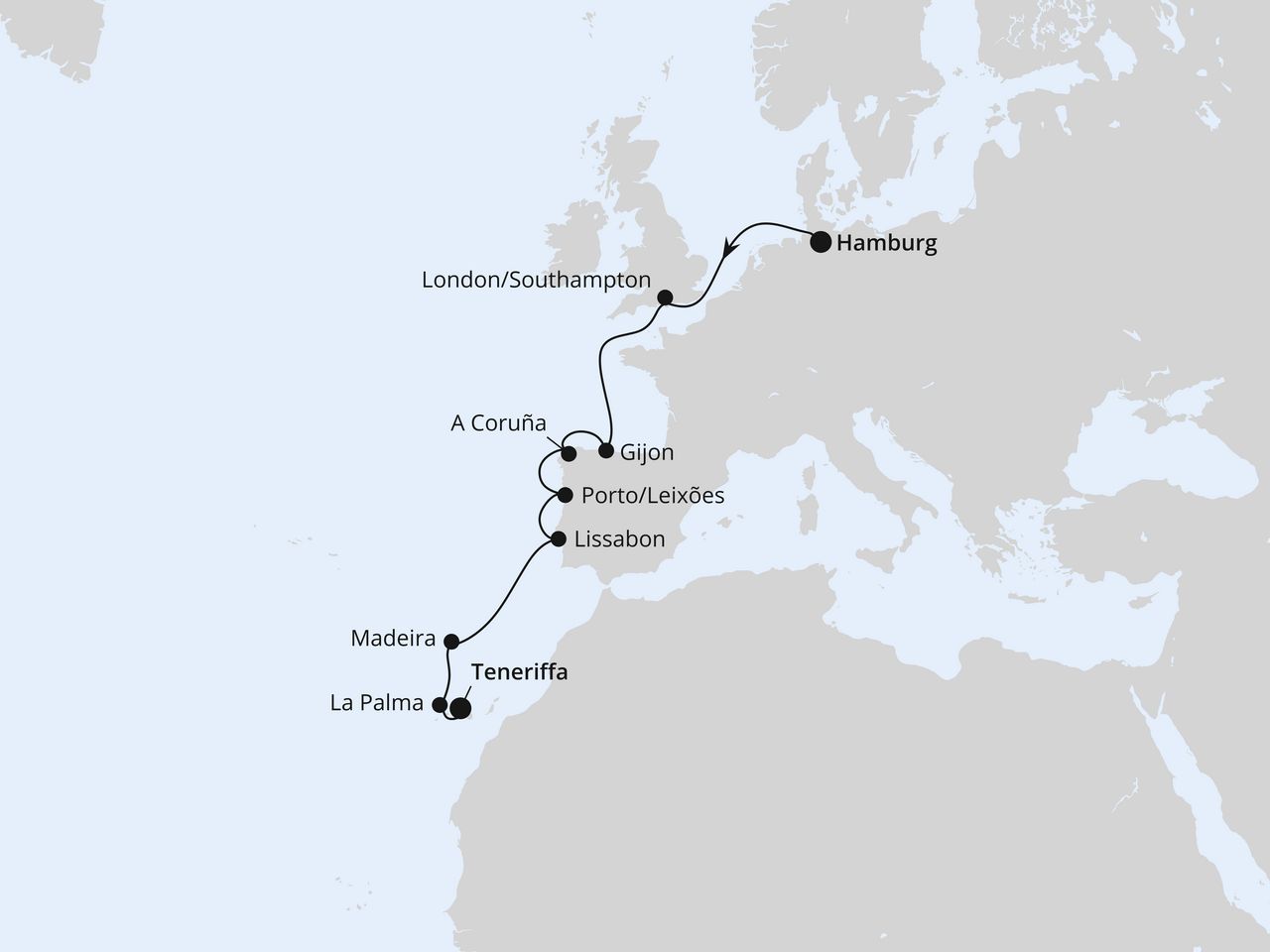 Routenkarte: Westeuropa-Highlights ab Hamburg 3