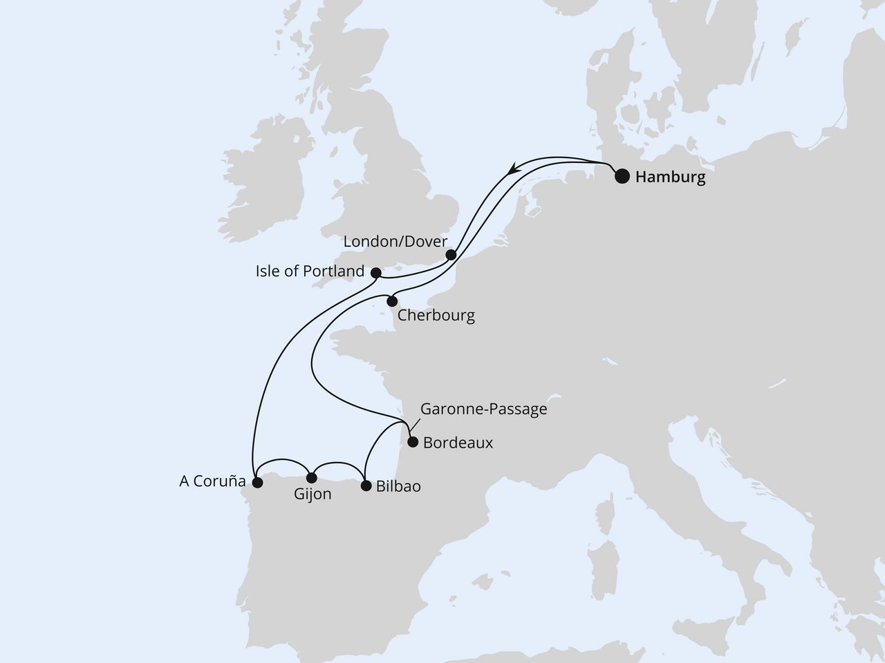 Ärmelkanal & Golf von Biskaya ab Hamburg