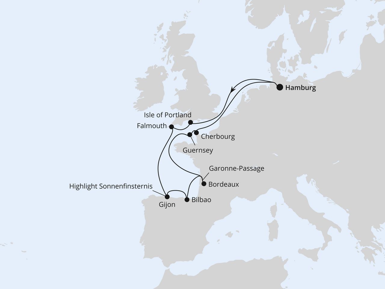 Ärmelkanal & Golf von Biskaya mit Sonnenfinsternis