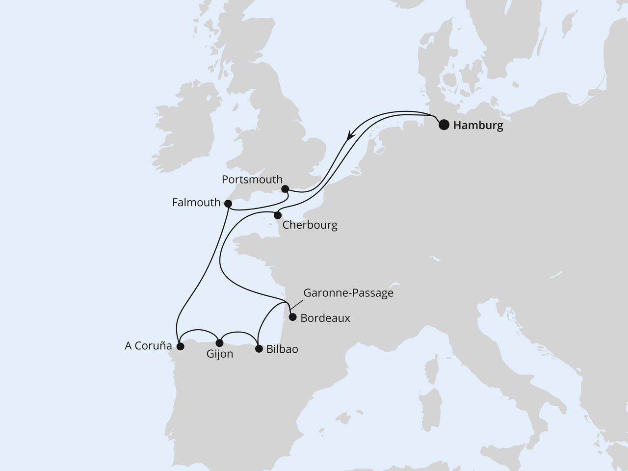Ärmelkanal & Golf von Biskaya ab Hamburg