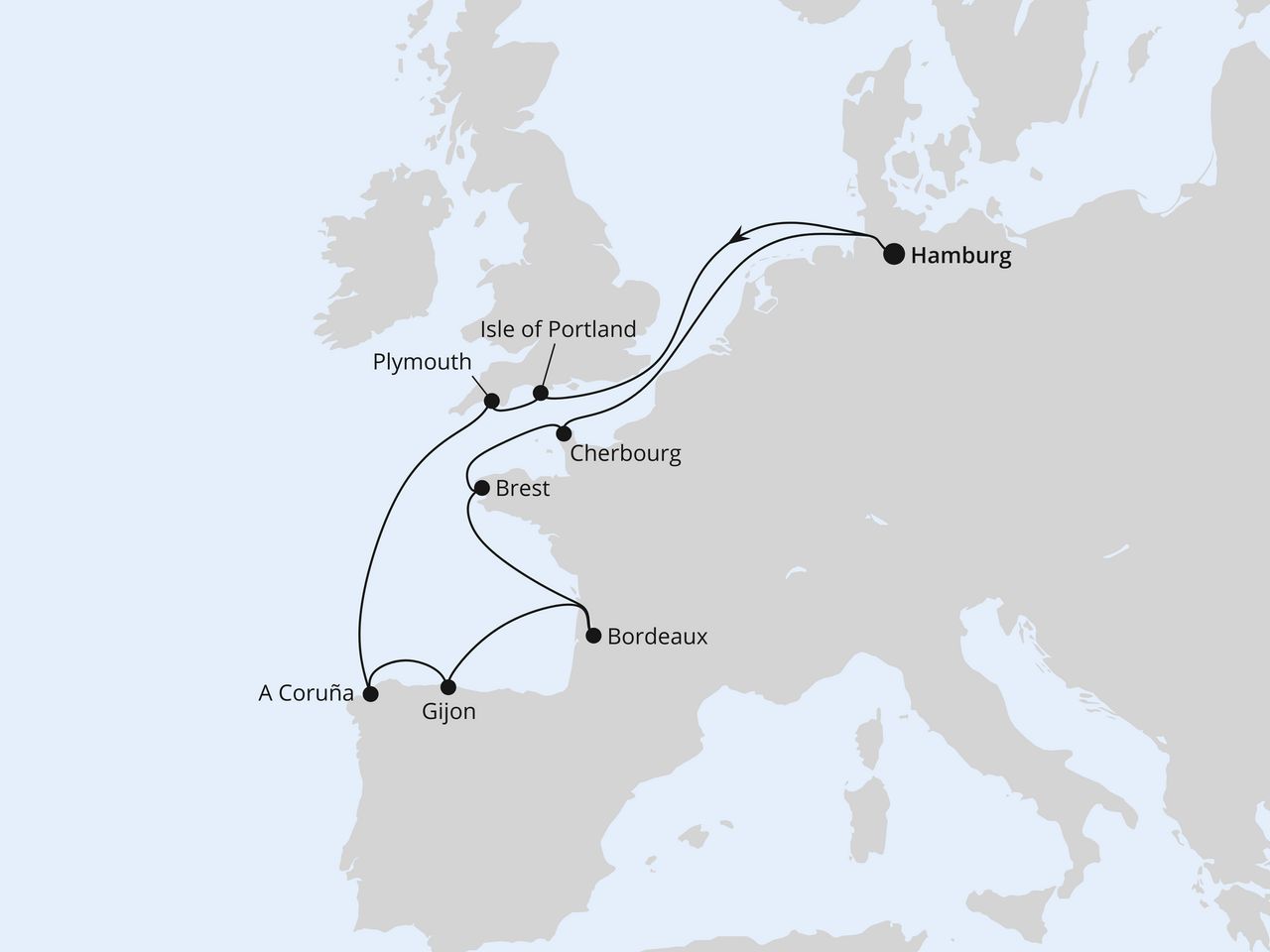 Ärmelkanal & Golf von Biskaya ab Hamburg