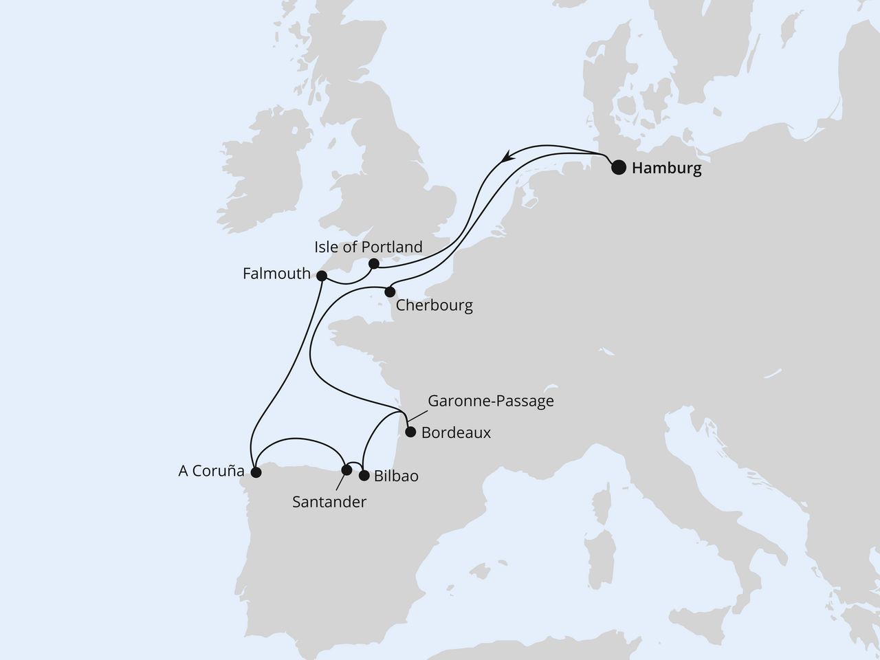 Ärmelkanal & Golf von Biskaya ab Hamburg