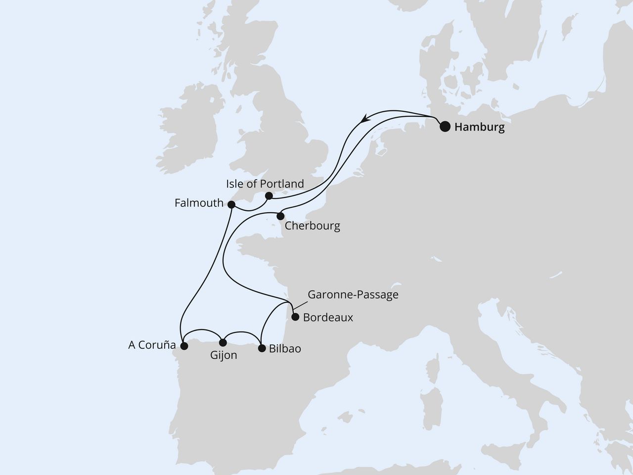 Ärmelkanal & Golf von Biskaya ab Hamburg