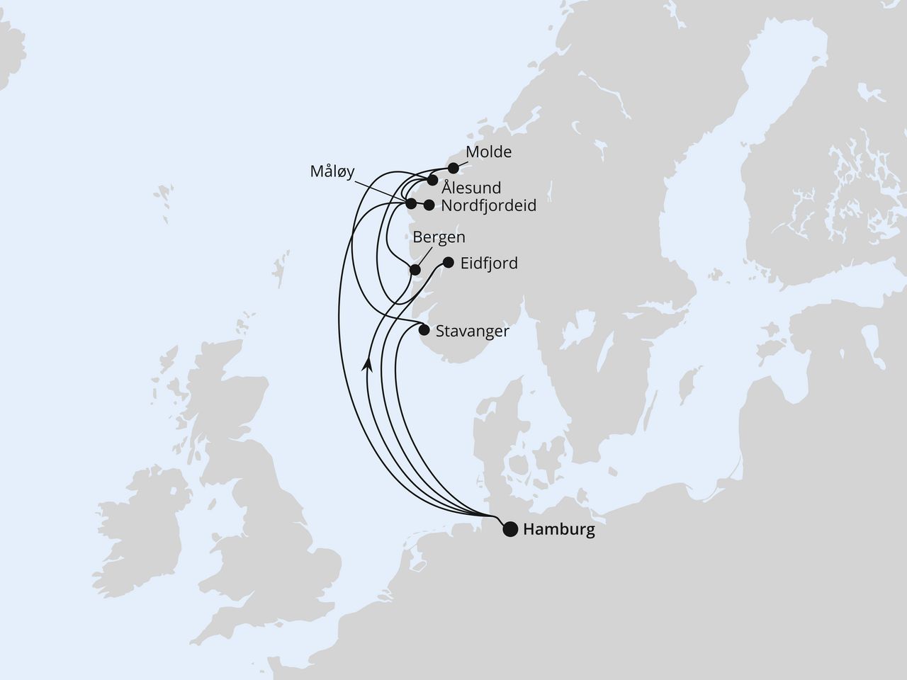 Routenkarte: Große Norwegen-Reise ab Hamburg 1