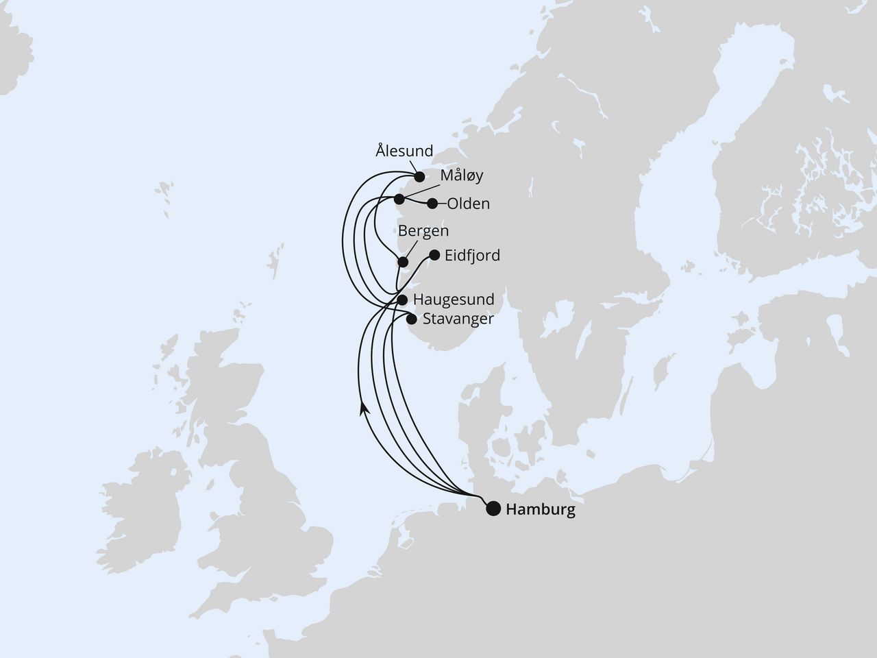 Routenkarte: Große Norwegen-Reise ab Hamburg 1