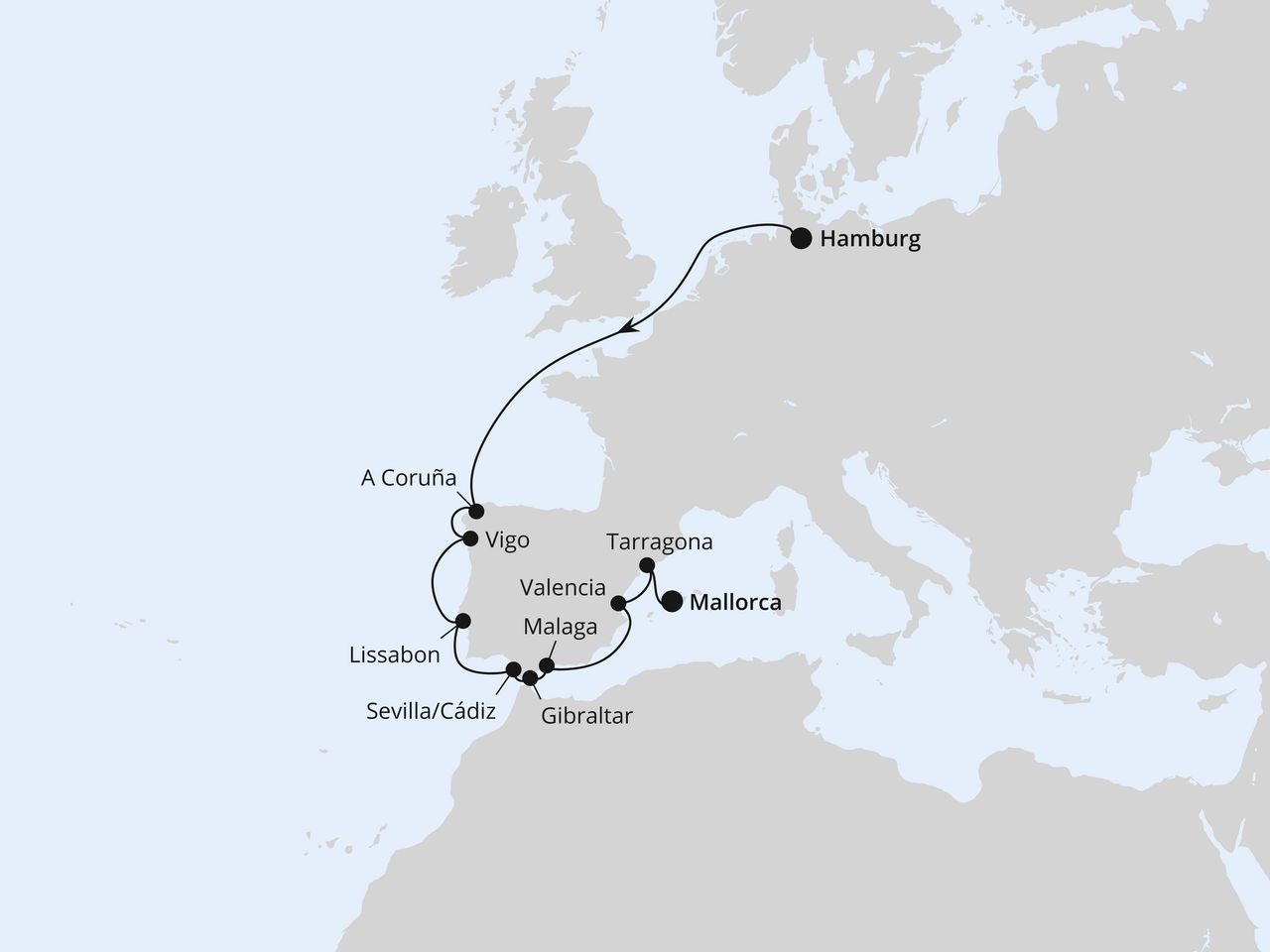 Von Hamburg über Portugal nach Mallorca