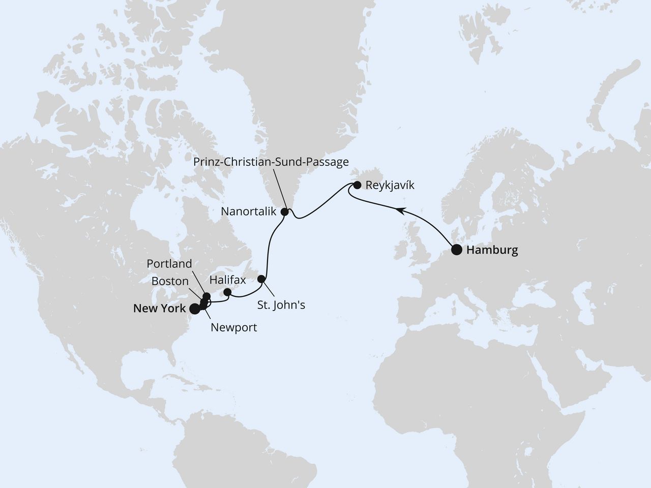 Von Hamburg über Grönland nach New York
