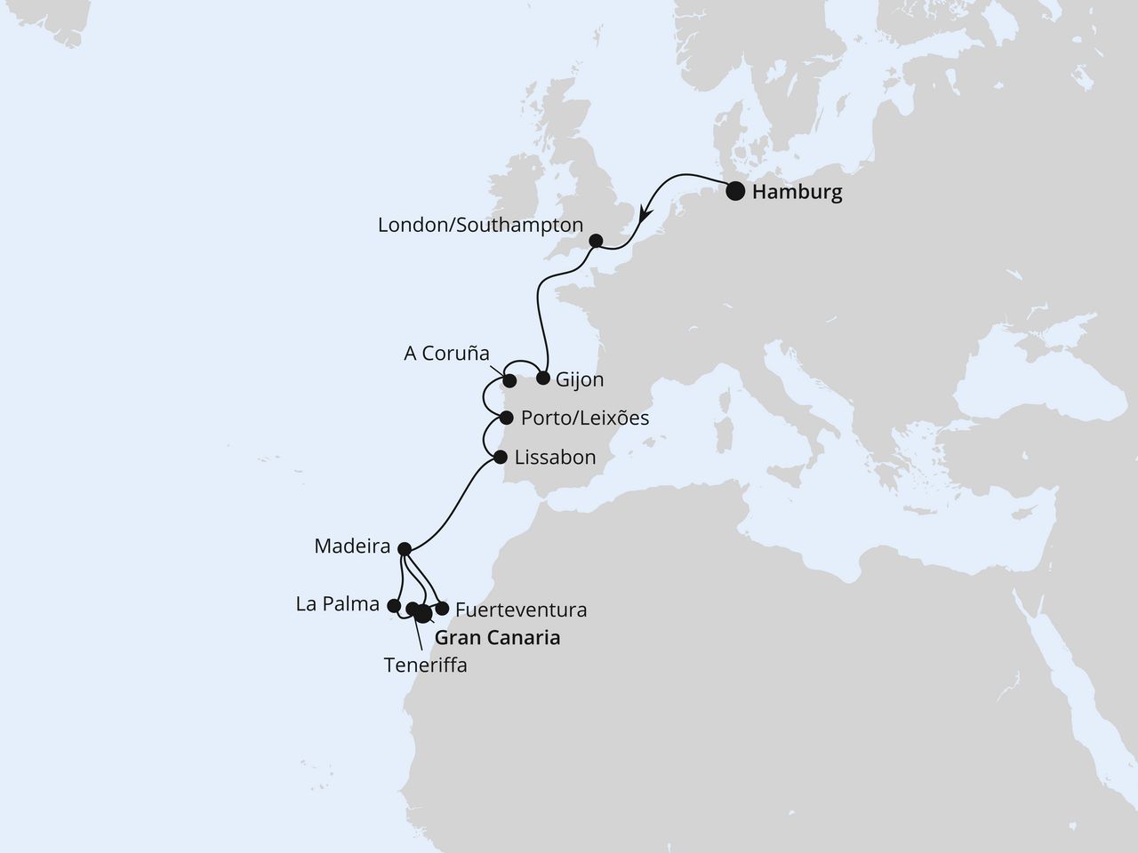 Westeuropa-Highlights & Kanaren ab Hamburg