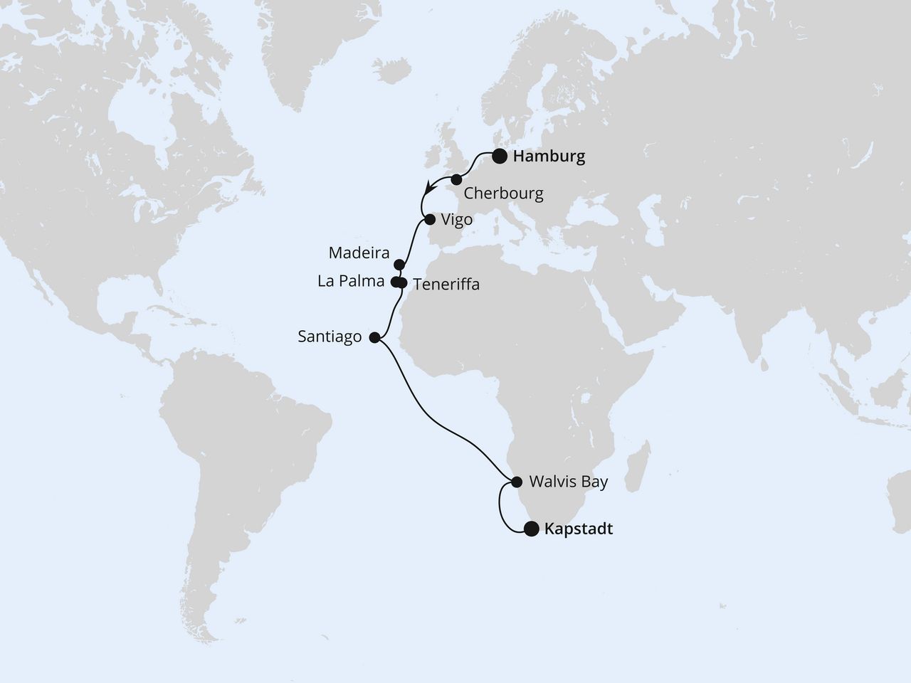 Von Hamburg über Namibia nach Kapstadt