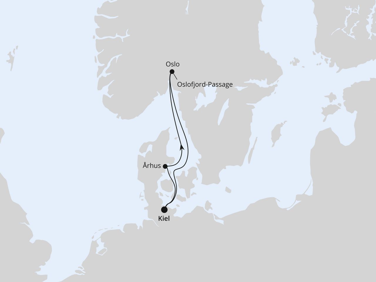 Routenkarte: Kurzreise nach Oslo ab Kiel