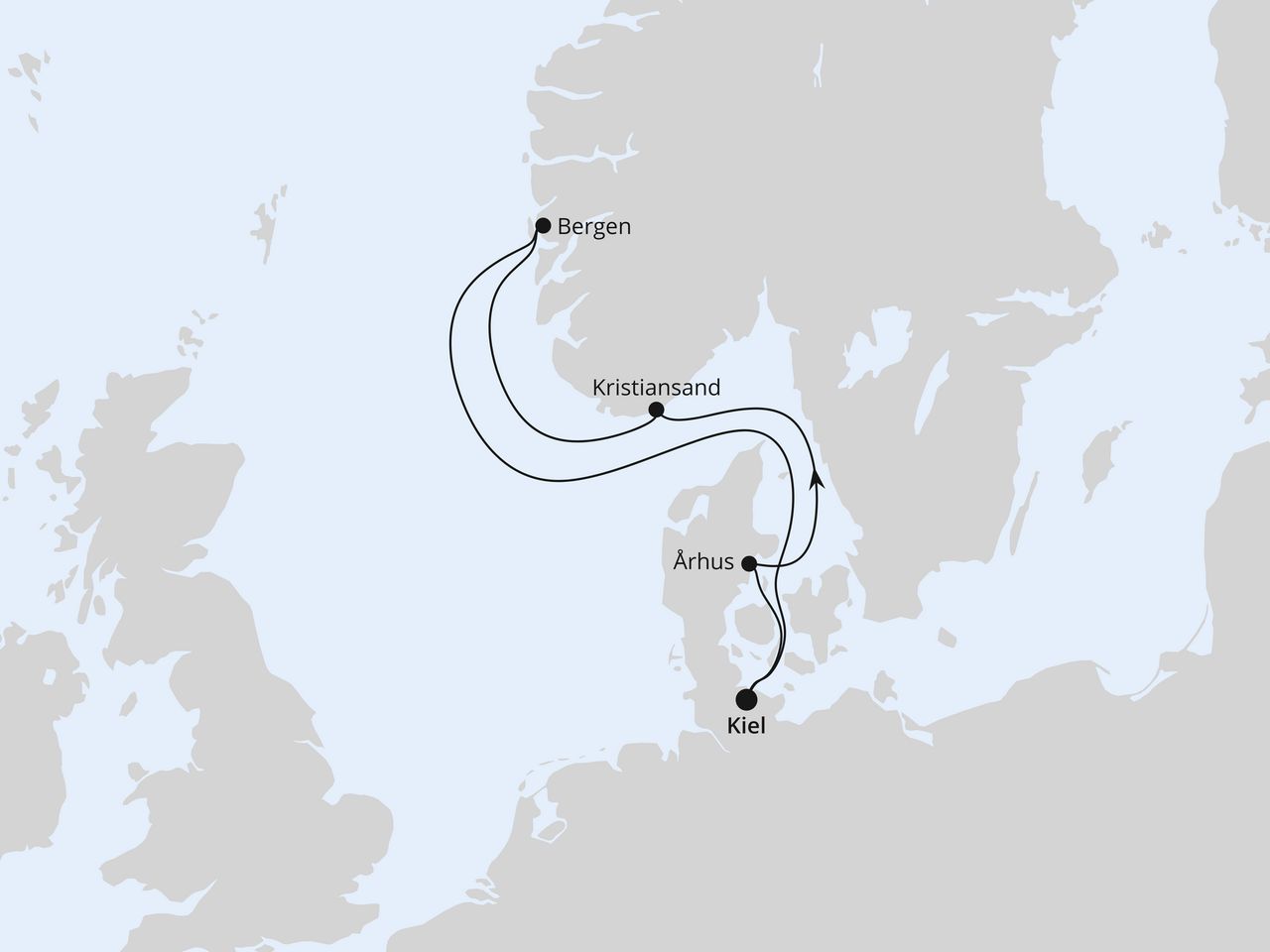 Routenkarte: Kurzreise nach Skandinavien ab Kiel
