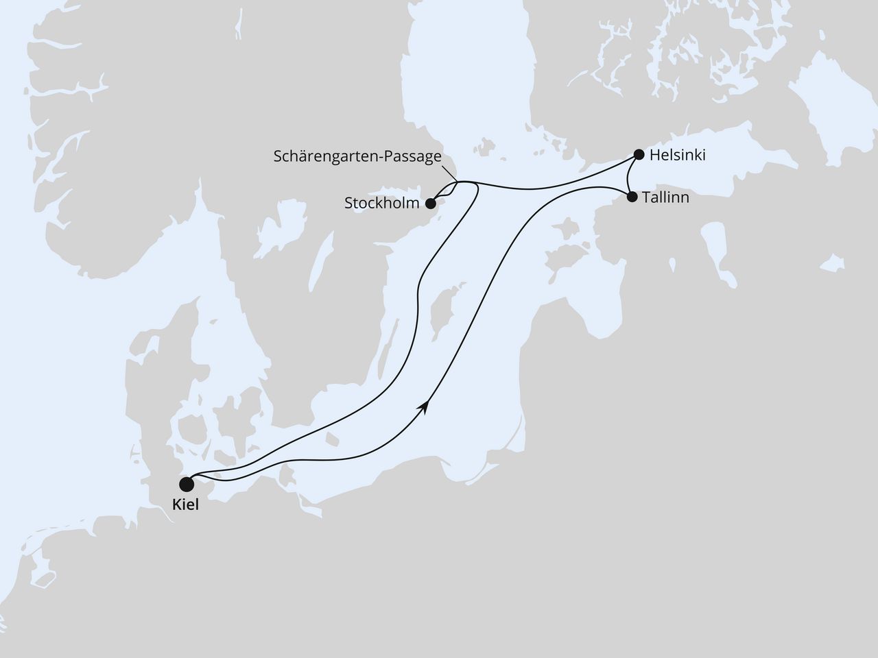 Routenkarte der AIDA Kreuzfahrt Ostsee ab Kiel