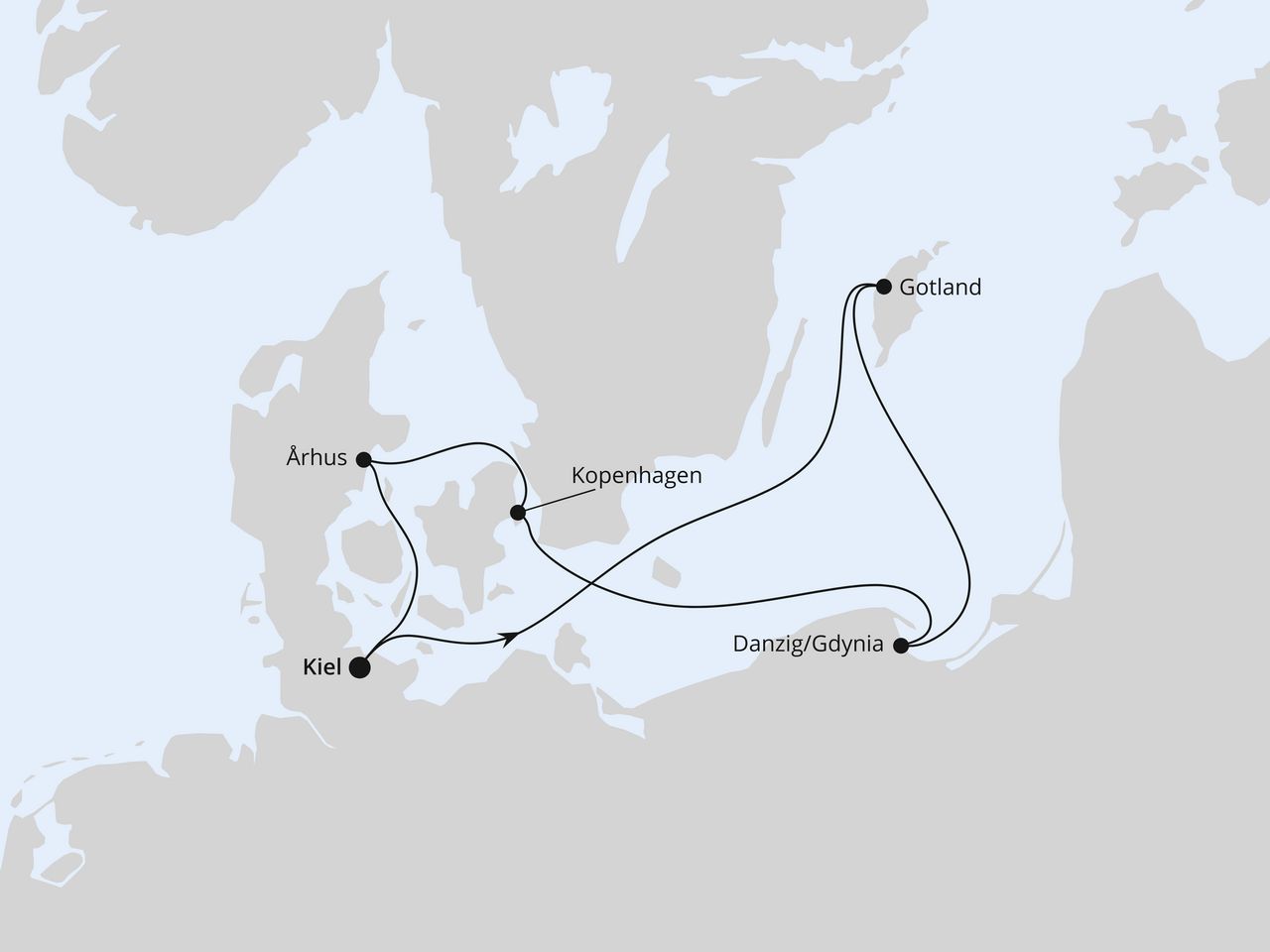 Routenkarte: Schweden, Polen & Dänemark ab Kiel 1