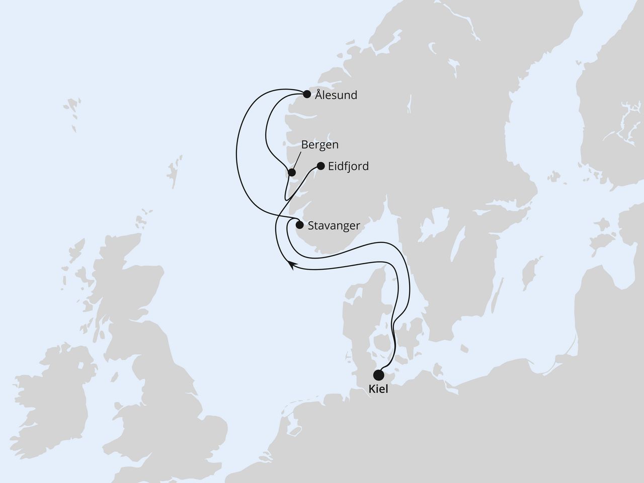 Routenkarte: Norwegen ab Kiel 1