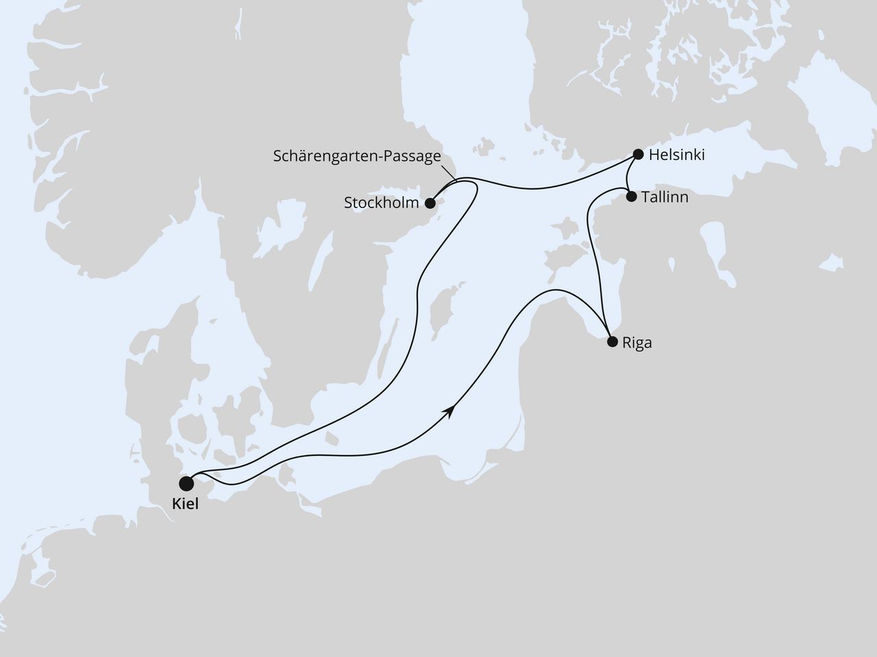 Routenkarte: Weihnachtsmärkte in der Ostsee ab Kiel 2
