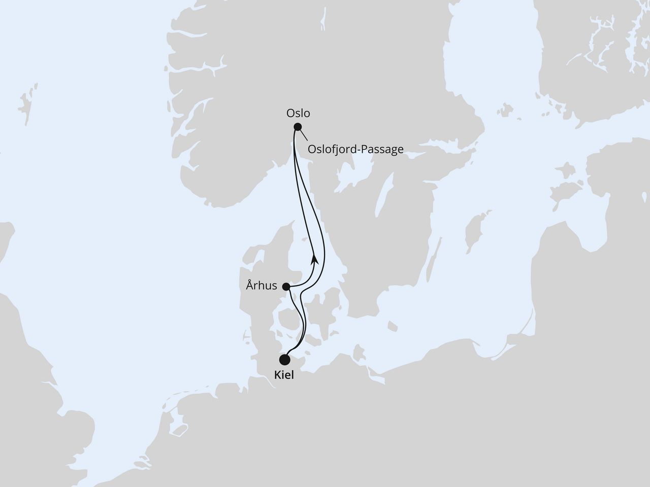 Routenkarte: Wintersporthighlights in Oslo ab Kiel