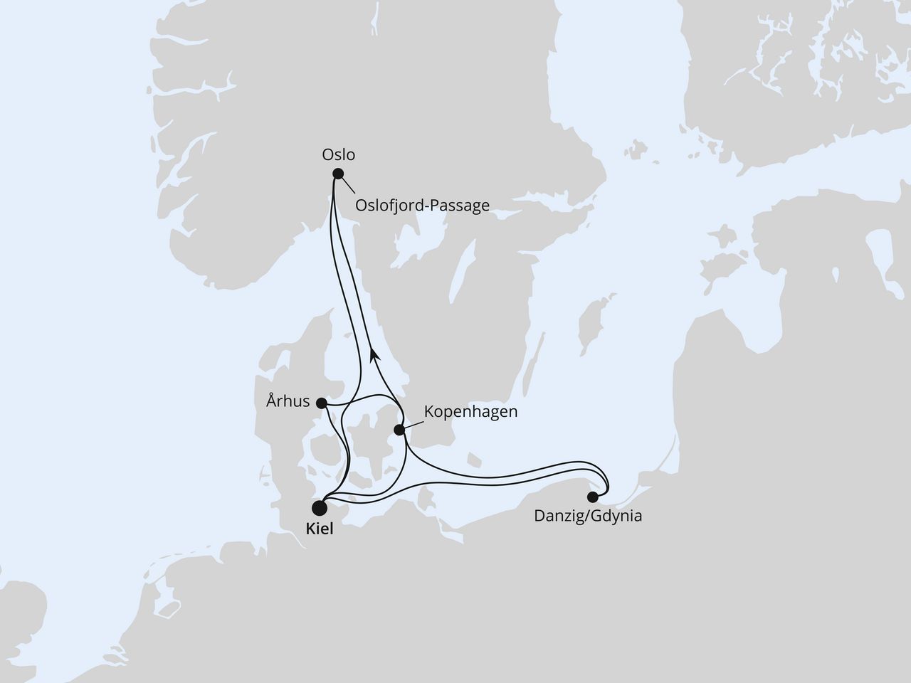 Routenkarte: Silvesterreise nach Skandinavien ab Kiel