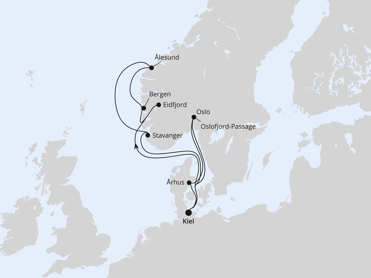 Routenkarte: Norwegen ab Kiel 2