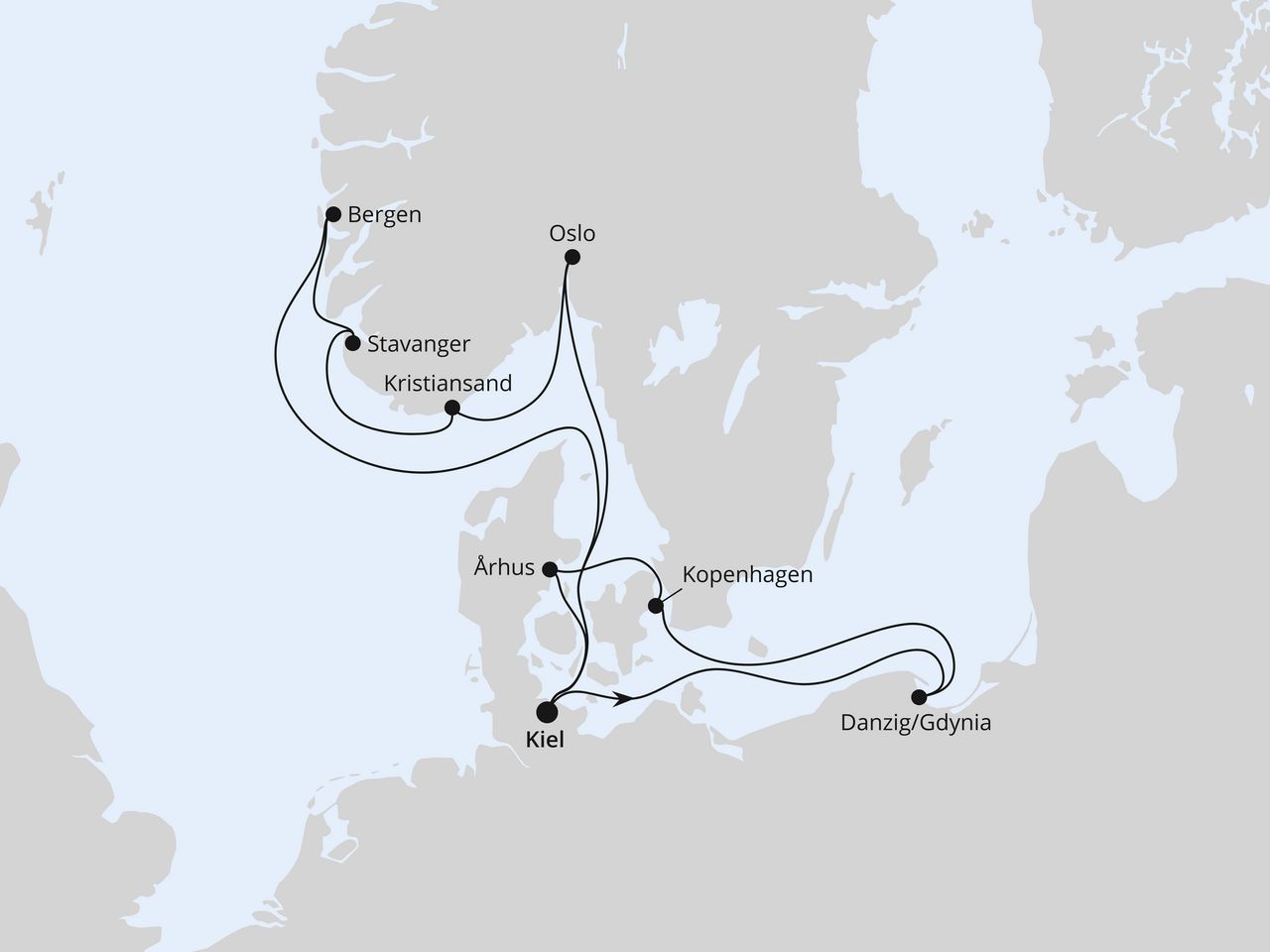 Routenkarte: Ostsee & Norwegen ab Kiel 2