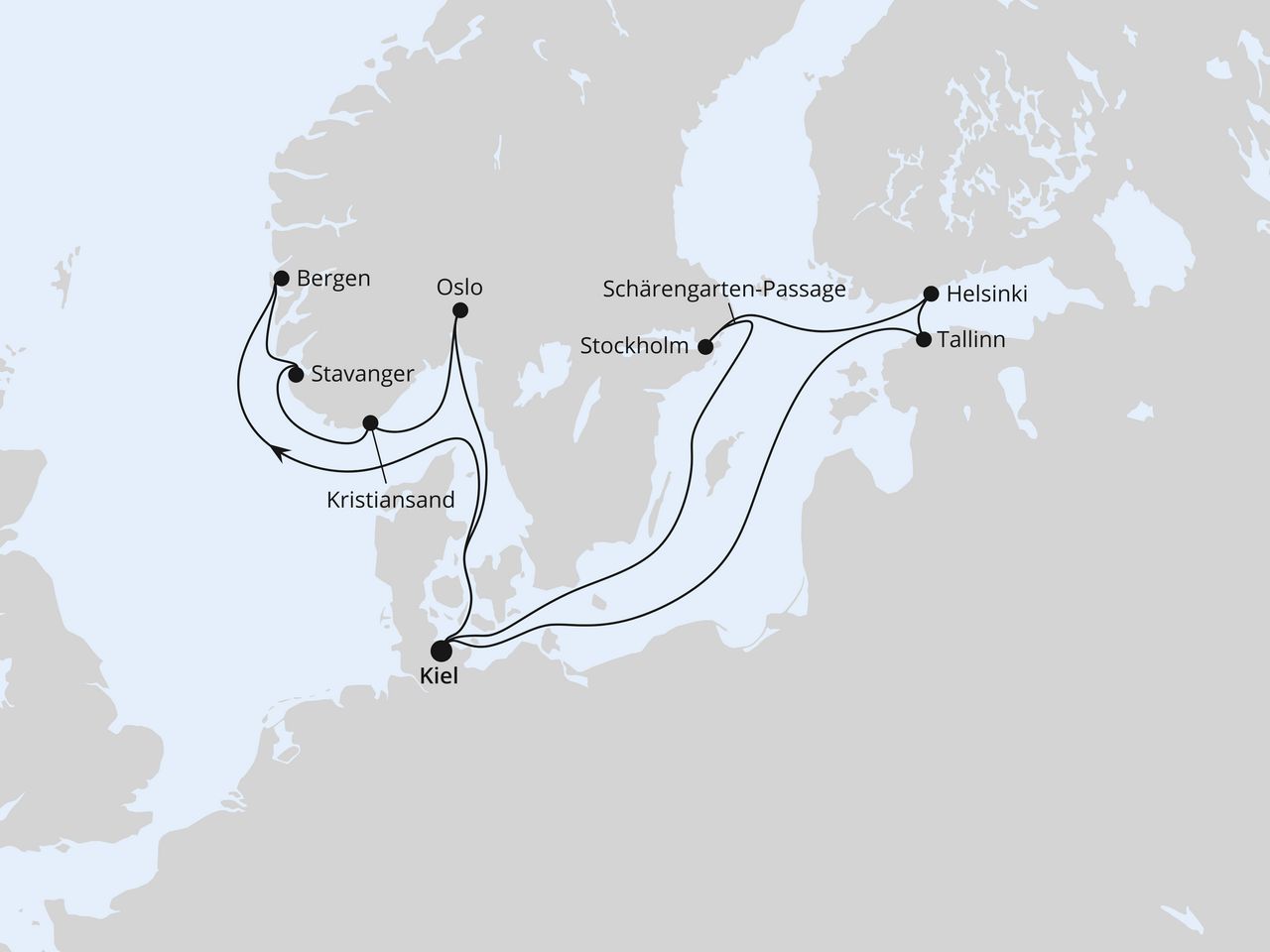 Routenkarte: Highlights der Nord- & Ostsee im Advent ab Kiel